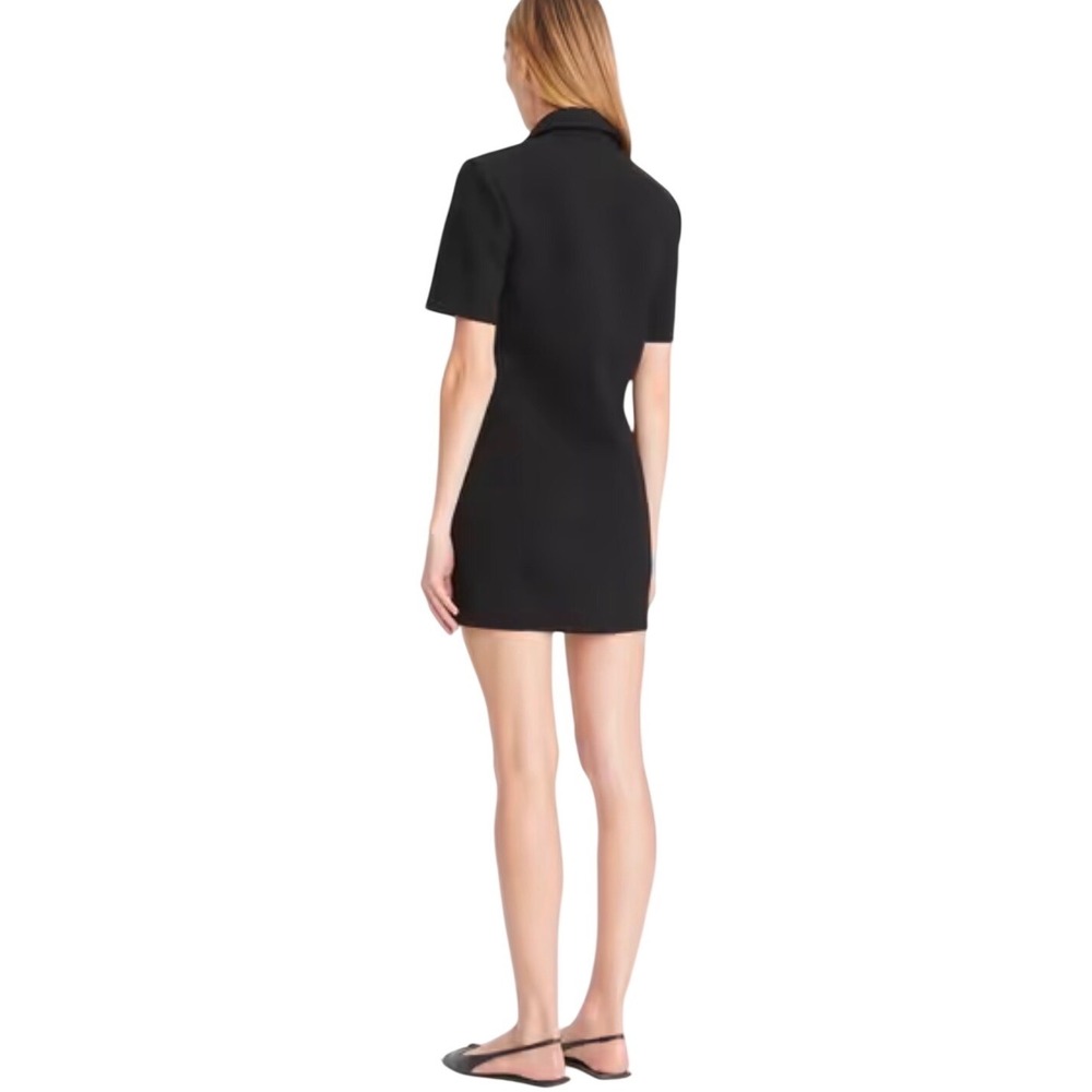 TORY BURCH Crepe Polo Mini Dress Size 10 Black Gold Zipper Minimalist Designer - Picture 6 of 10